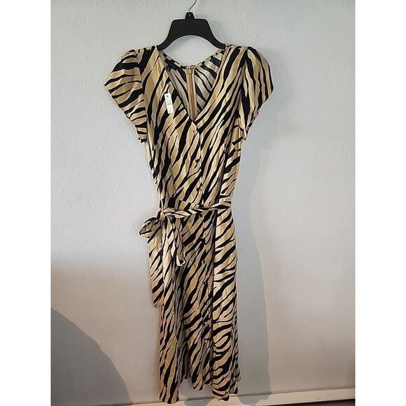 Talbots Floral Maxi Dress Size 12 NWT Animal Print Black Beige Striped - Picture 1 of 6